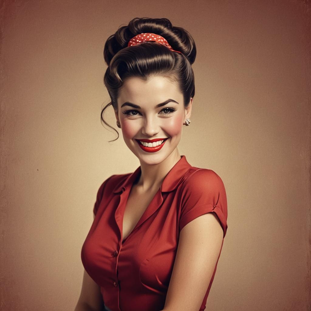 Brunette Pin-Up in Red Blouse, Retro Glamour