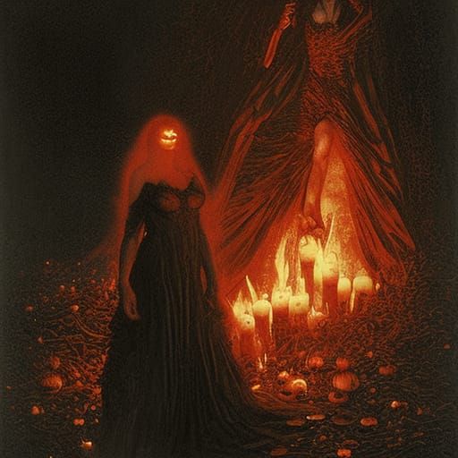 Halloween Lady of Pumpkins in Fire and Ice