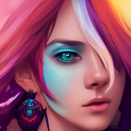 Cyan-Haired Girl with Wolf Ears: Hyperdetailed Portrait