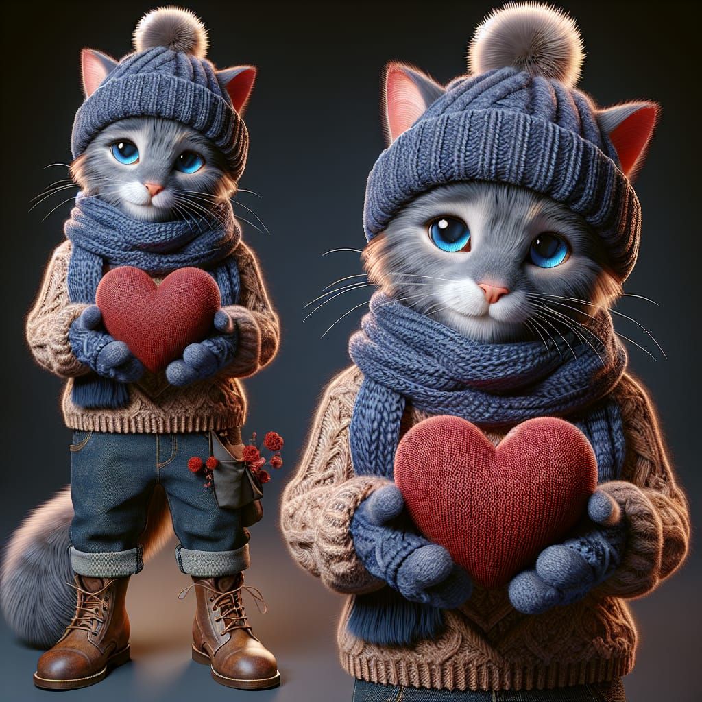 Whimsical Anthropomorphic Cat in Heartfelt Gift
