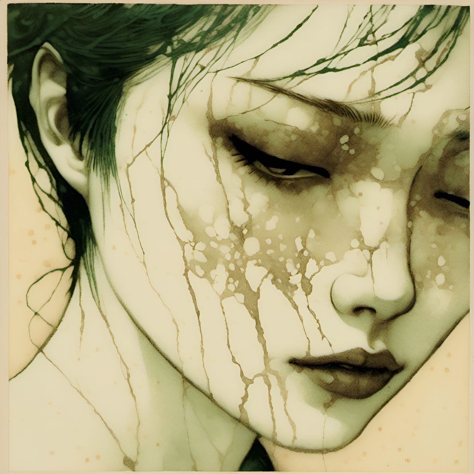 Sepia Portrait with Beautiful Expression in Japanese Style