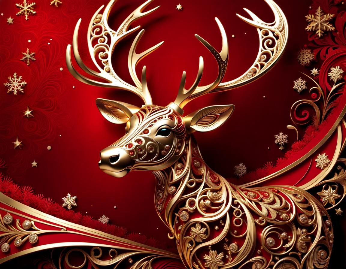Festive Reindeer Christmas Scene with Intricate Designs