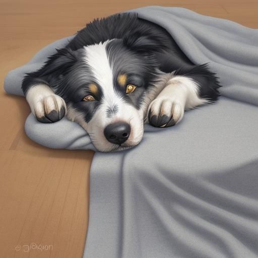 Abstract Art of an Old Border Collie Asleep