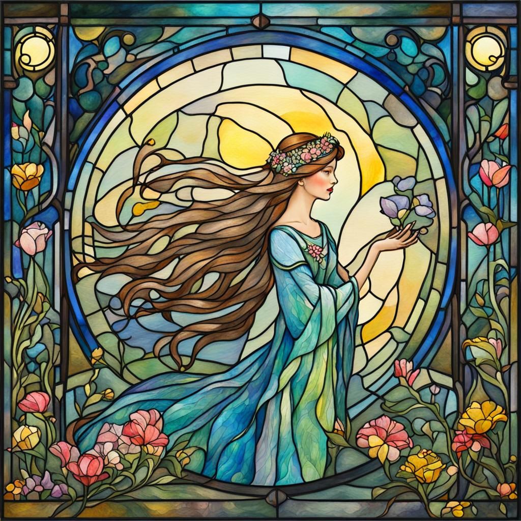 Art Nouveau Fairy Princess Under Full Moon