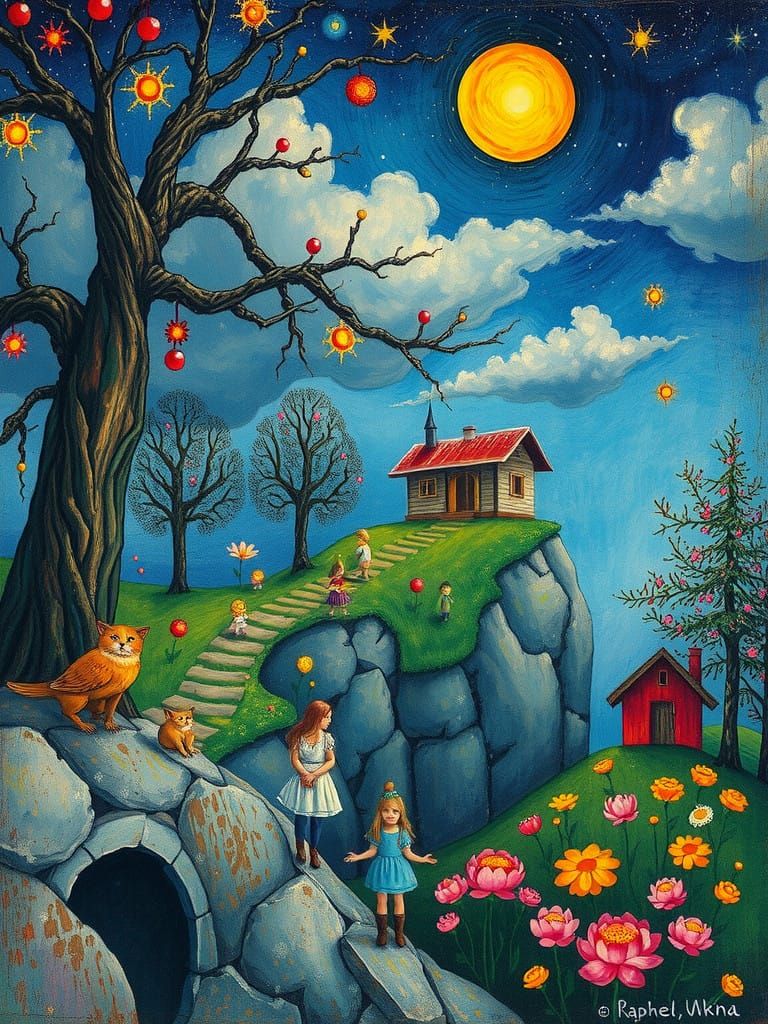 Whimsical Art of Vibrant Mushrooms in a Winter Wonderland