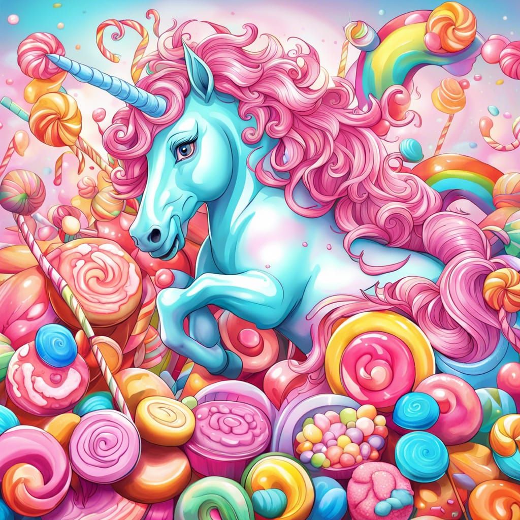 Unicorn Coloring Page in Candy Art Style