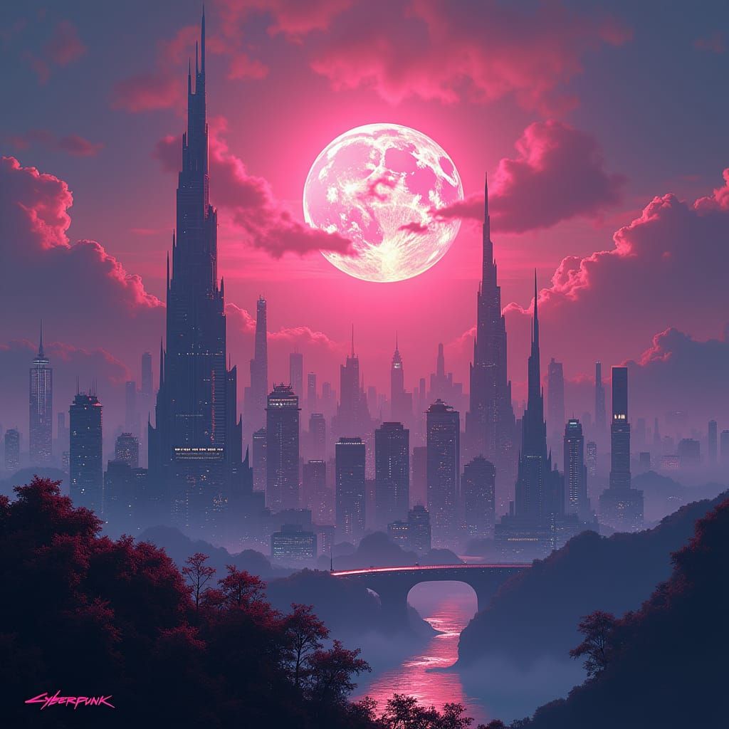 Cyberpunk Star Blast Cityscape with Neon Skies