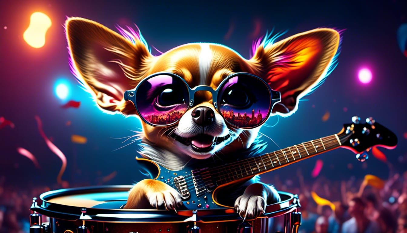 Rocker Chihuahua: Hyperrealistic Digital Illustration