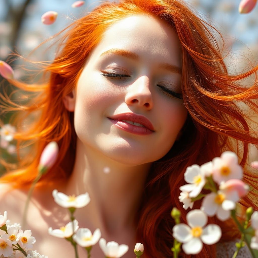 Redhead Basking in Spring Sunlight