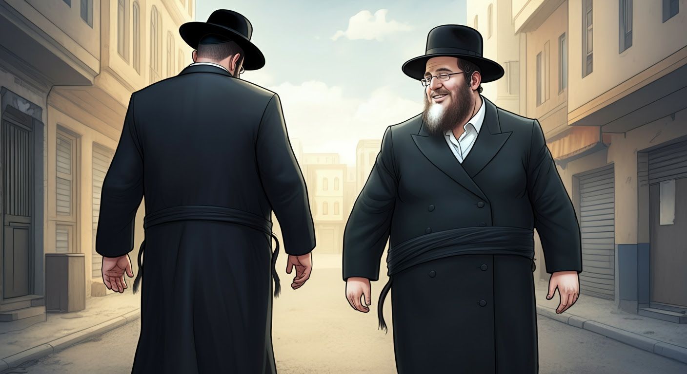 Orthodox Jewish Men Meeting on Street in Comic Art Style