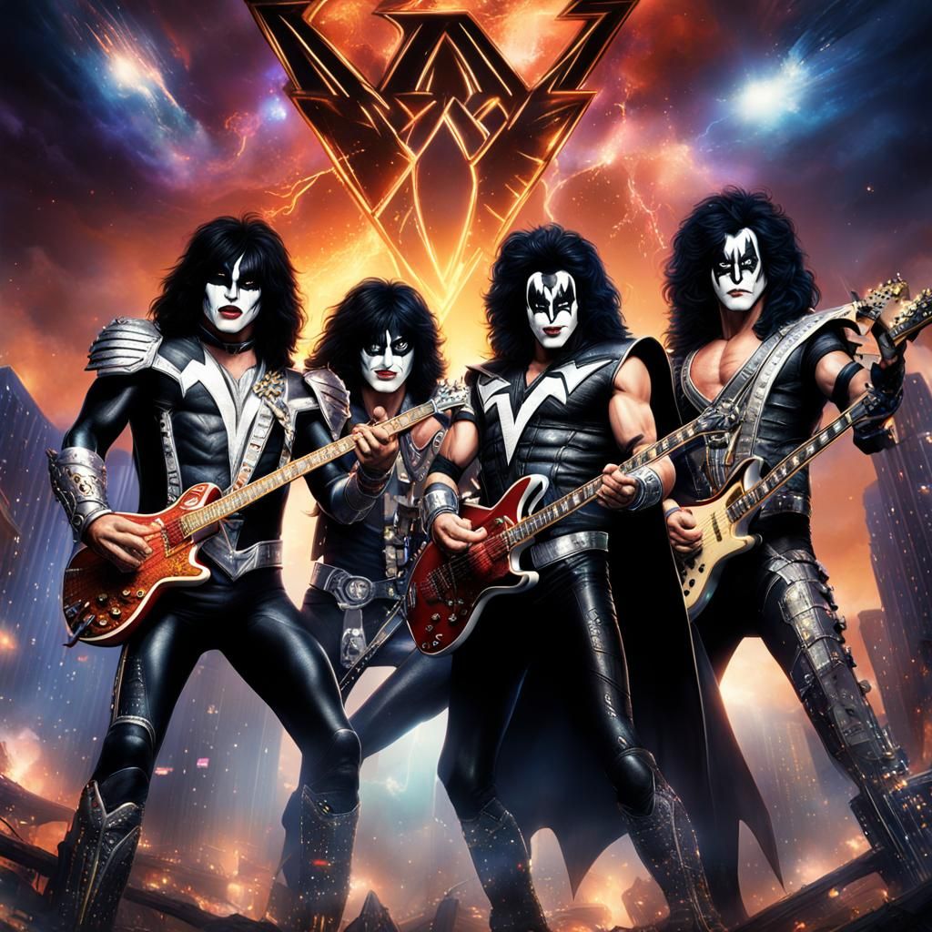 KISS as DC Superheroes: Detailed Matte Painting