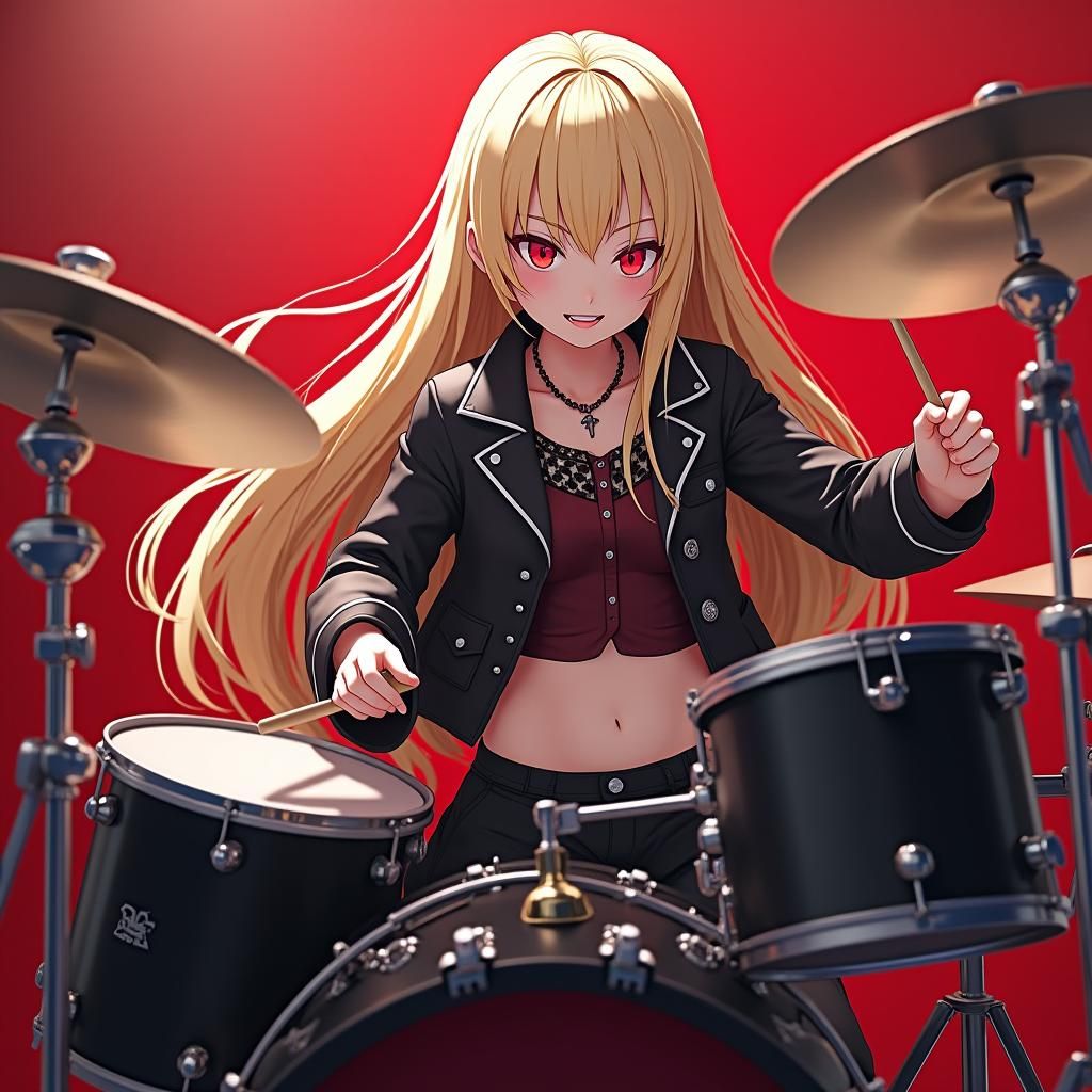 Gothic Anime Girl Drummer in 3D Style