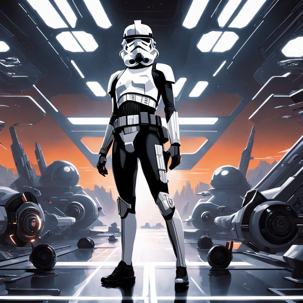 Futuristic Stormtrooper Gym Warrior in Neon-Lit Arena