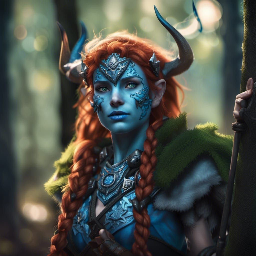 Female Firbolg Druid with Glowing Staff Portrait