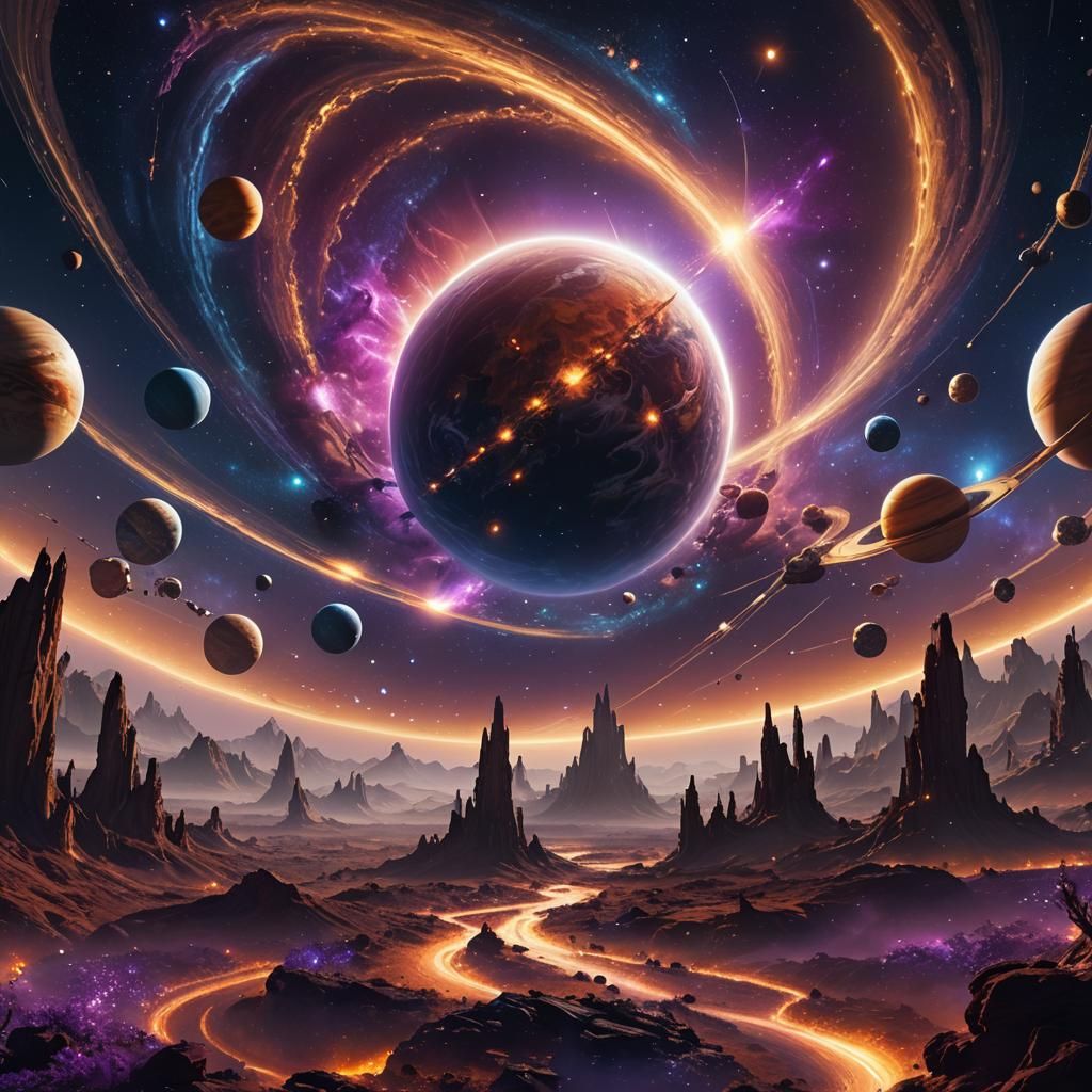 Celestial Orchestra of Planets and Stars in Fantasy Art