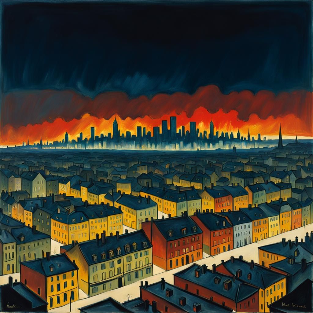 Nightmare Cityscape Inspired by Expressionist Masters