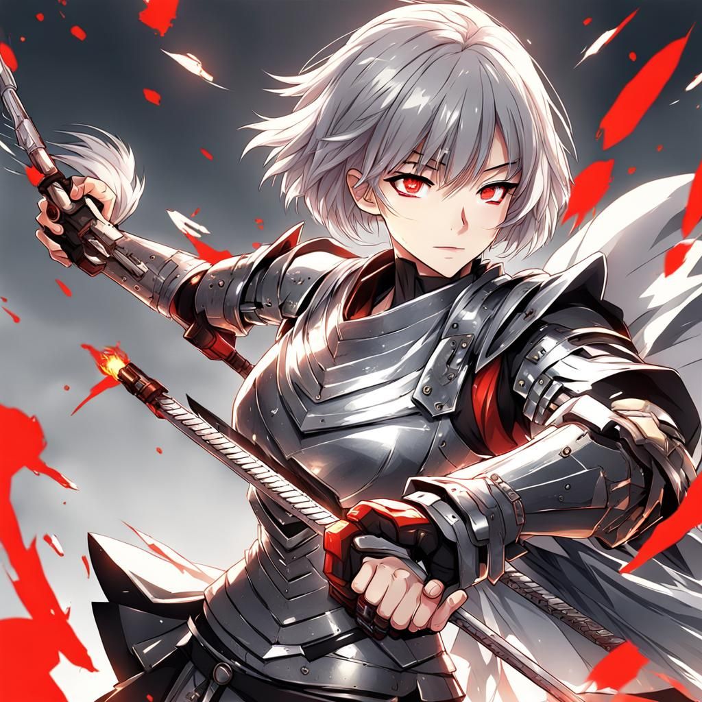 Tomboy Kingdom Warrior with Crescent Staff in Anime Style