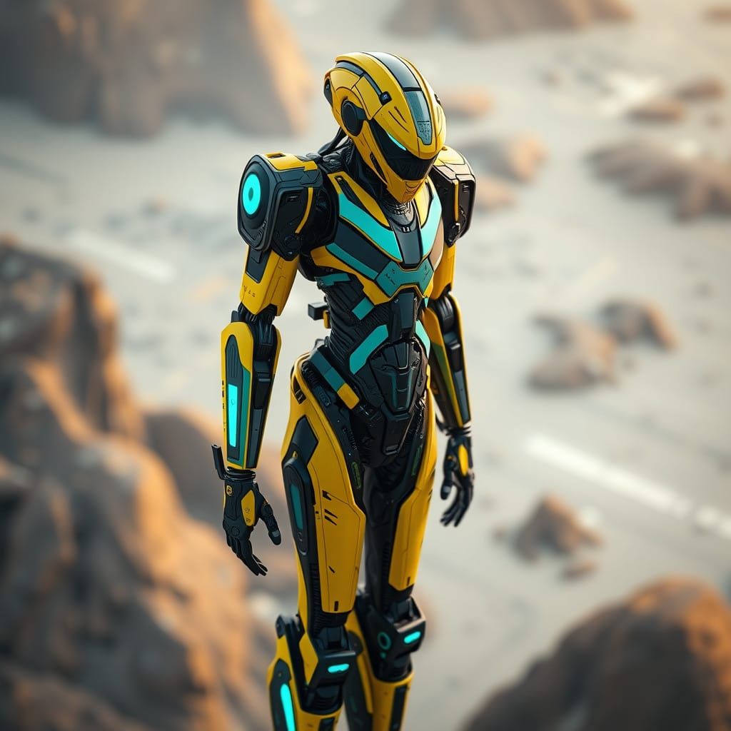 Epic Cyberpunk Robot in Futuristic Setting