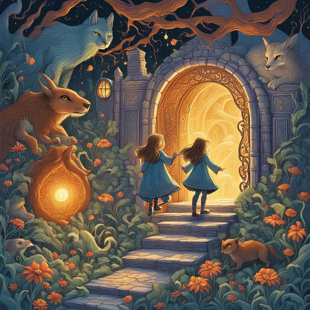 Sisters' Adventure: Storybook Illustration in Fantastical Re...