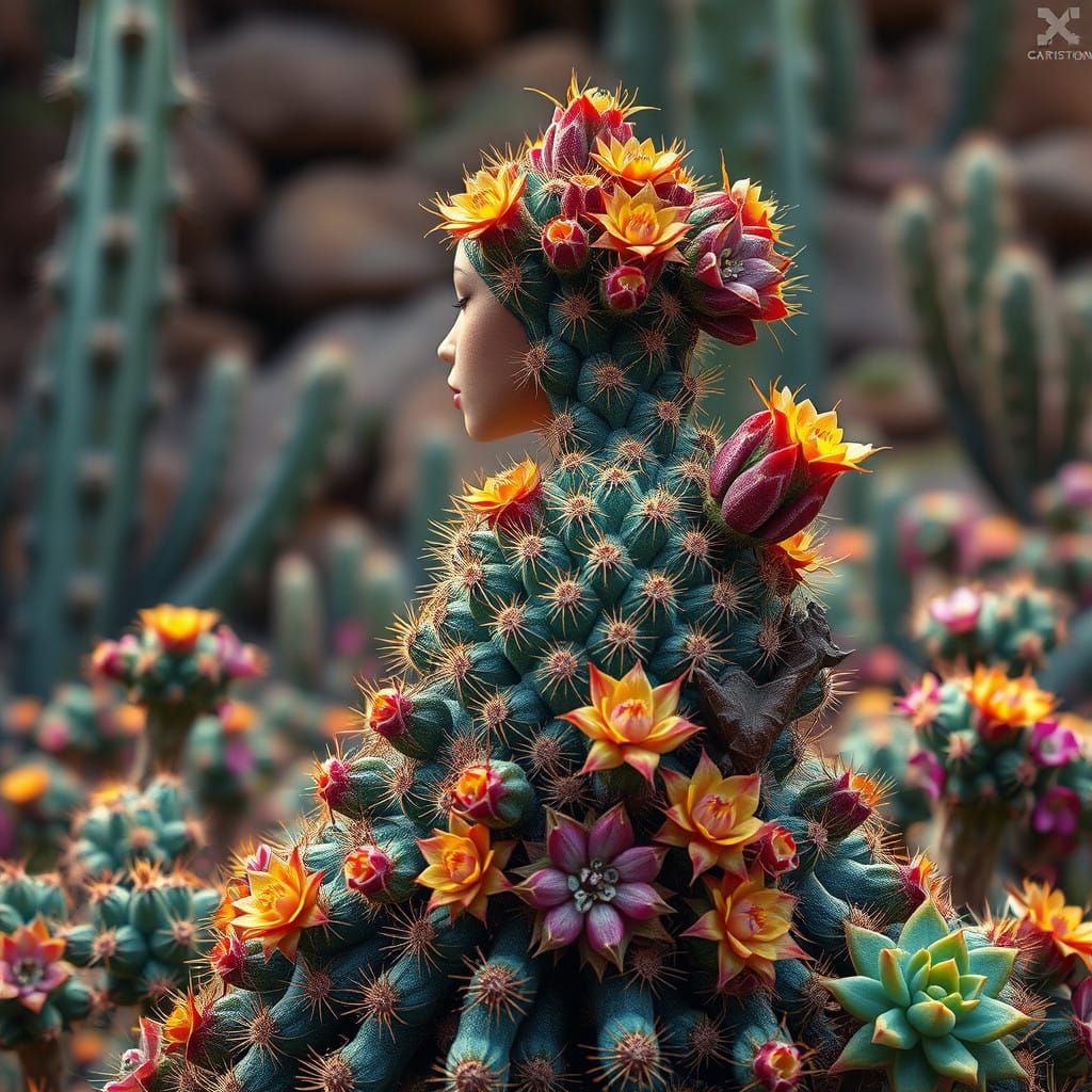 Fantastical Cactus Gown in Vibrant Earthy Colors