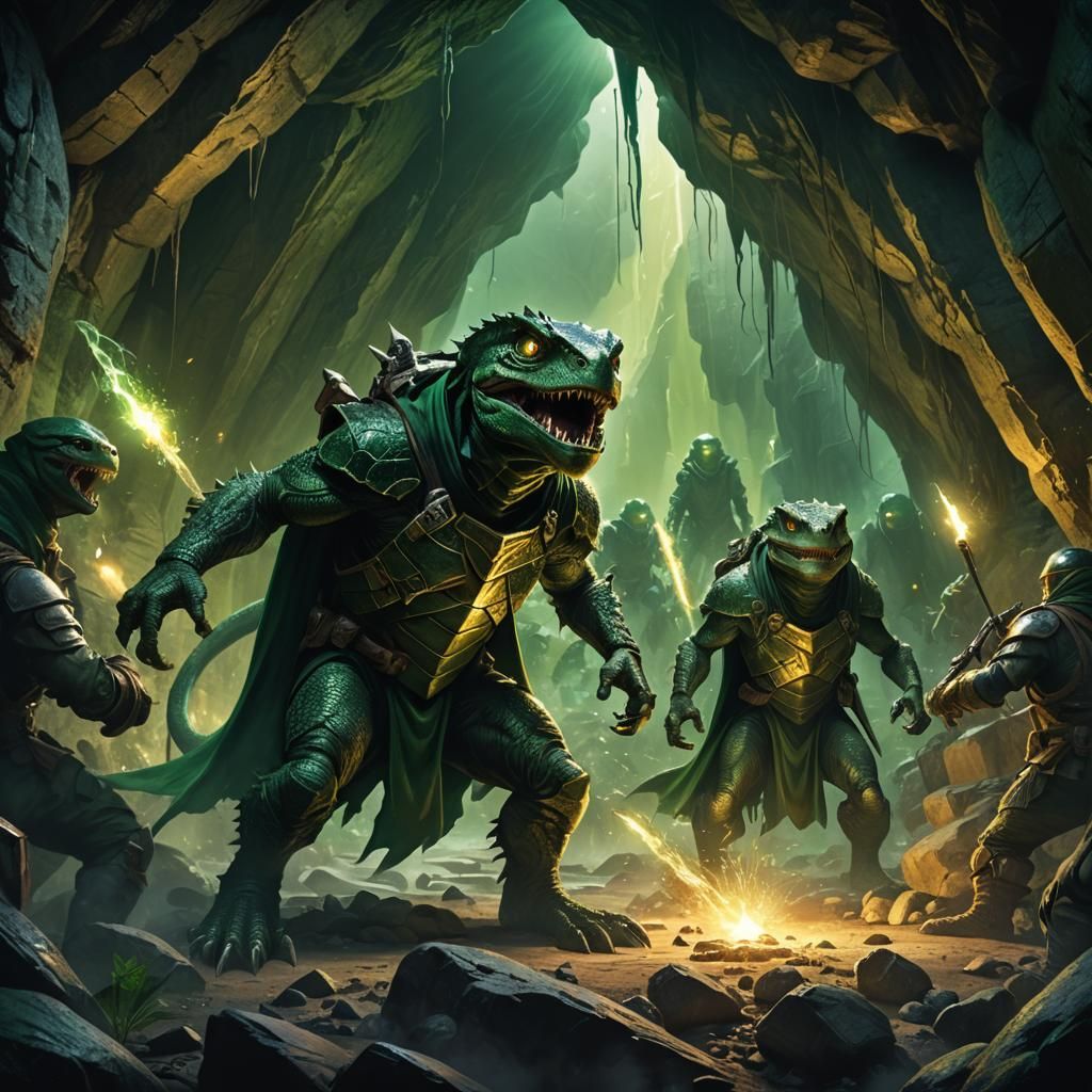 Reptilian Creatures Emerge from Cave, Fantasy Concept Art