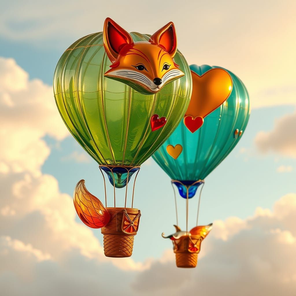 Glass Fox and Heart Hot Air Balloons