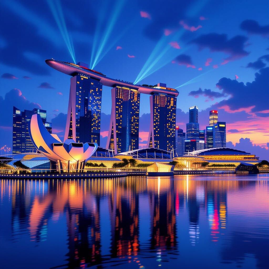 Marina Bay Sands Hotel at Dusk, Futuristic Architecture