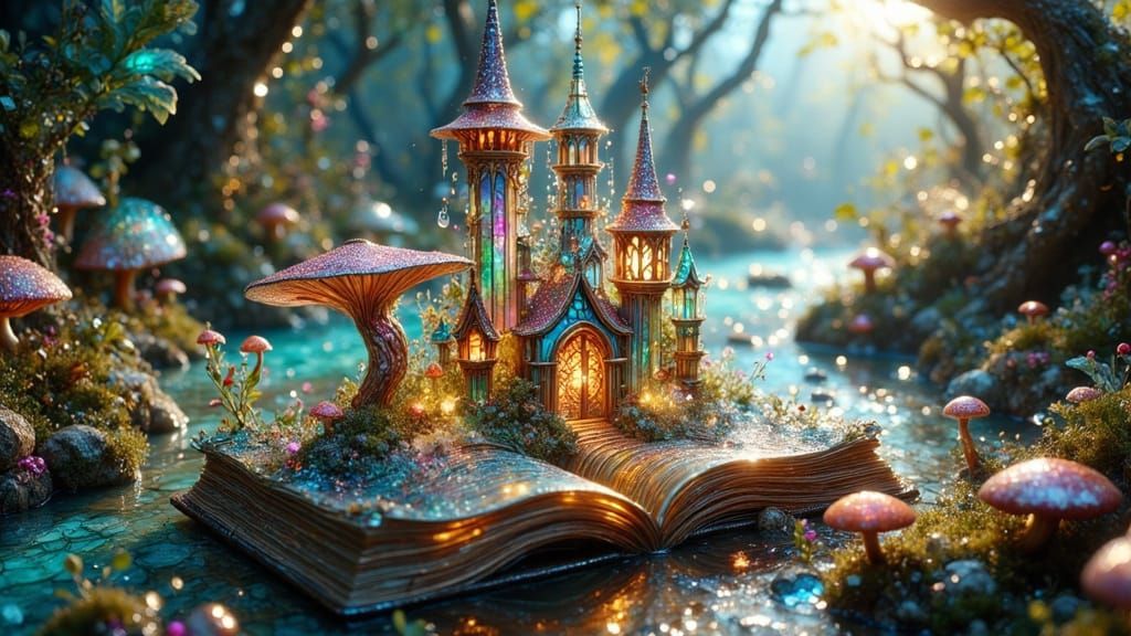 Surreal Iridescent Kingdom Emerges from Glass Book in Vibran...