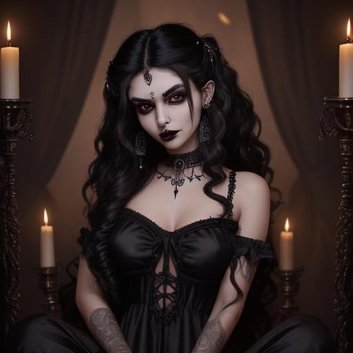 Beautiful Indian Vampire in Gothic Bedroom