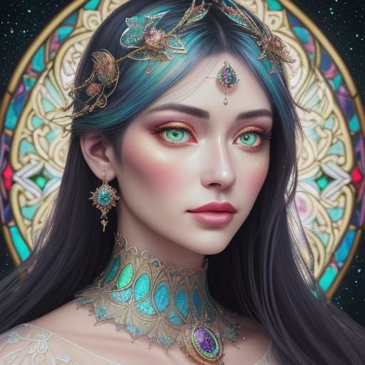 Rotoscoped Faberge Woman in Cosmic Digital Art