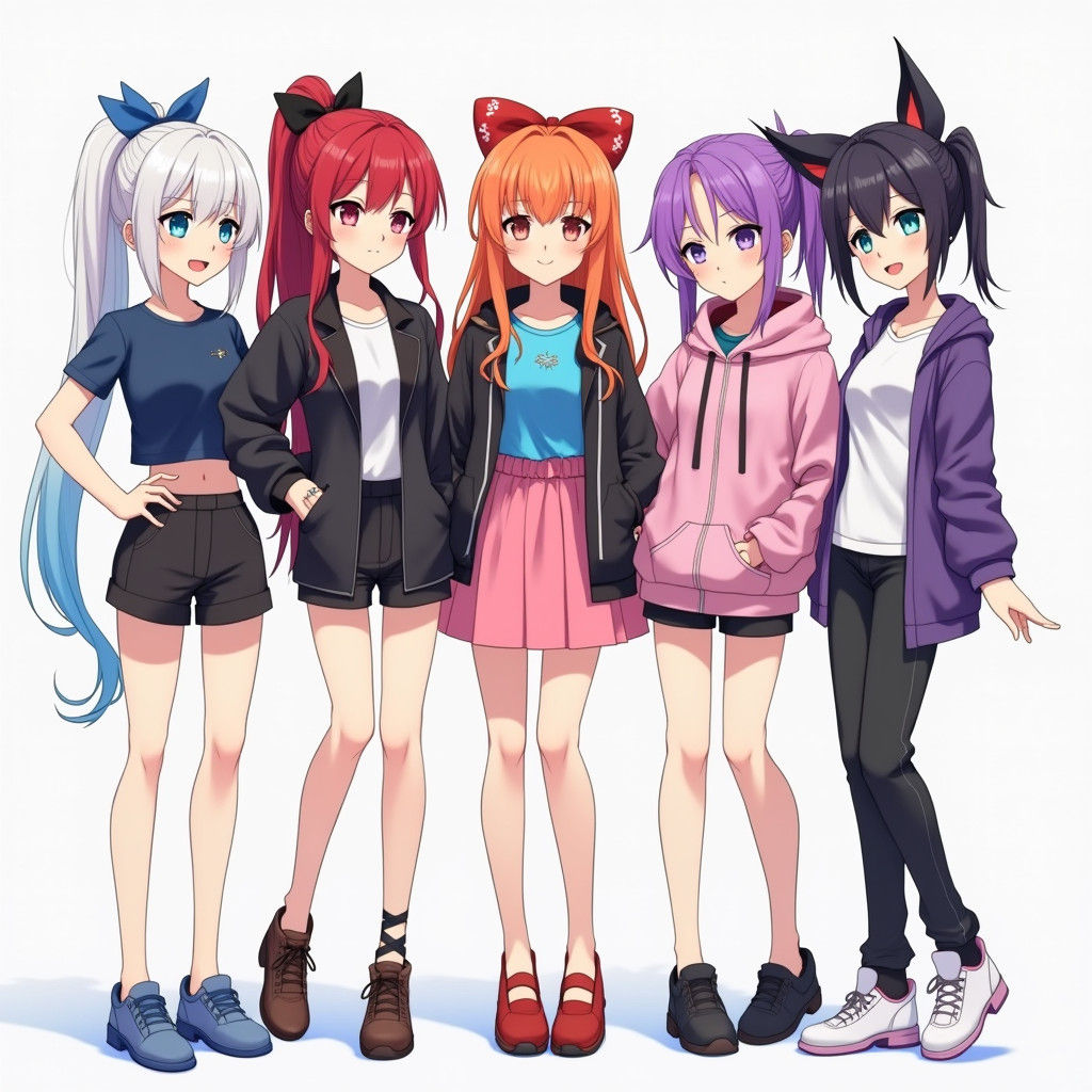 Five Anime Girls in Detailed 3D Art Style