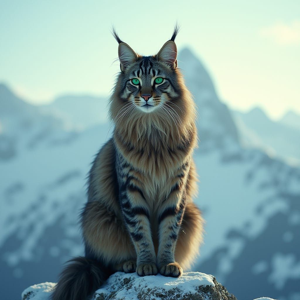 Majestic Cat on Snow-Capped Mountain Peak