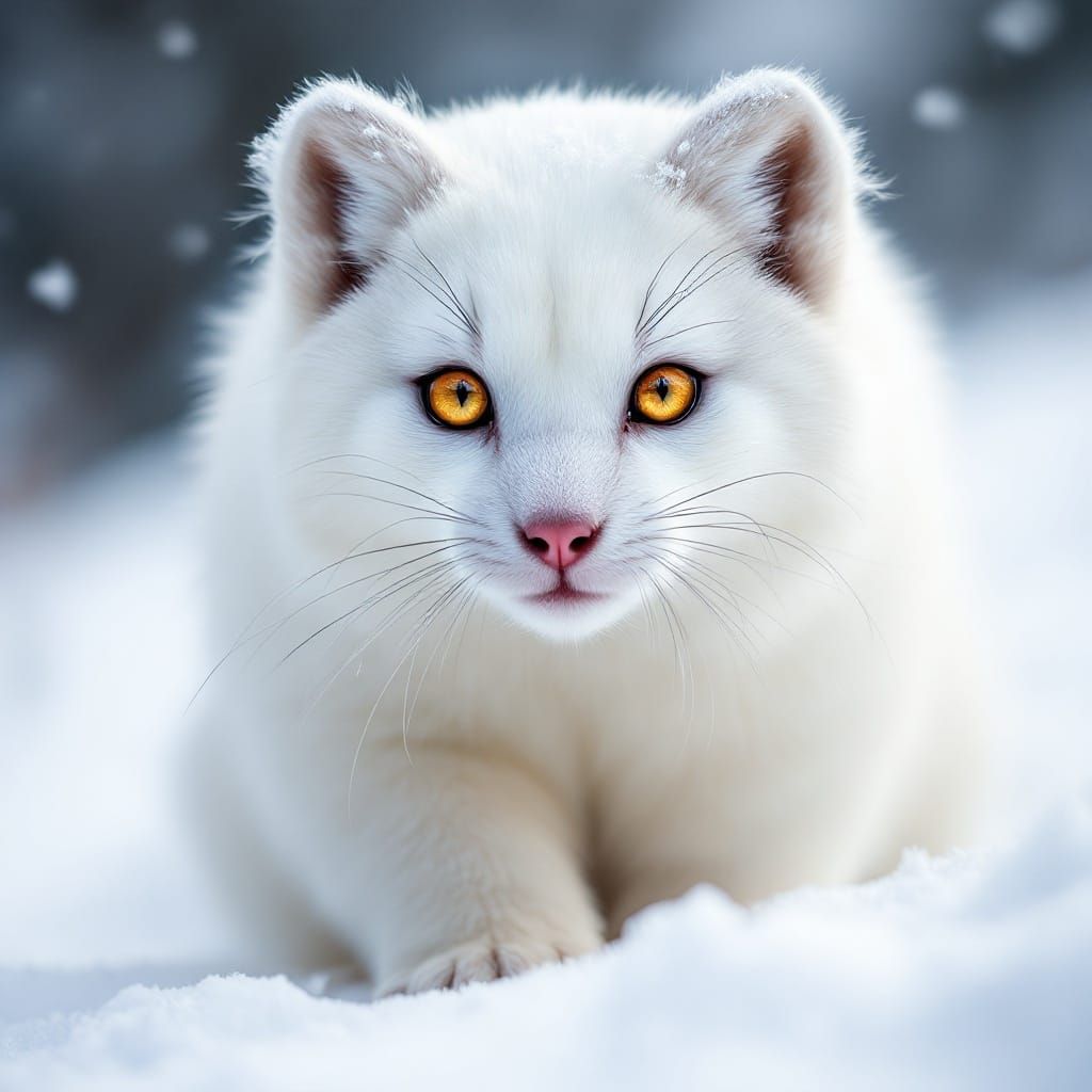 Stunning White Mink Portrait in Snowy Landscape