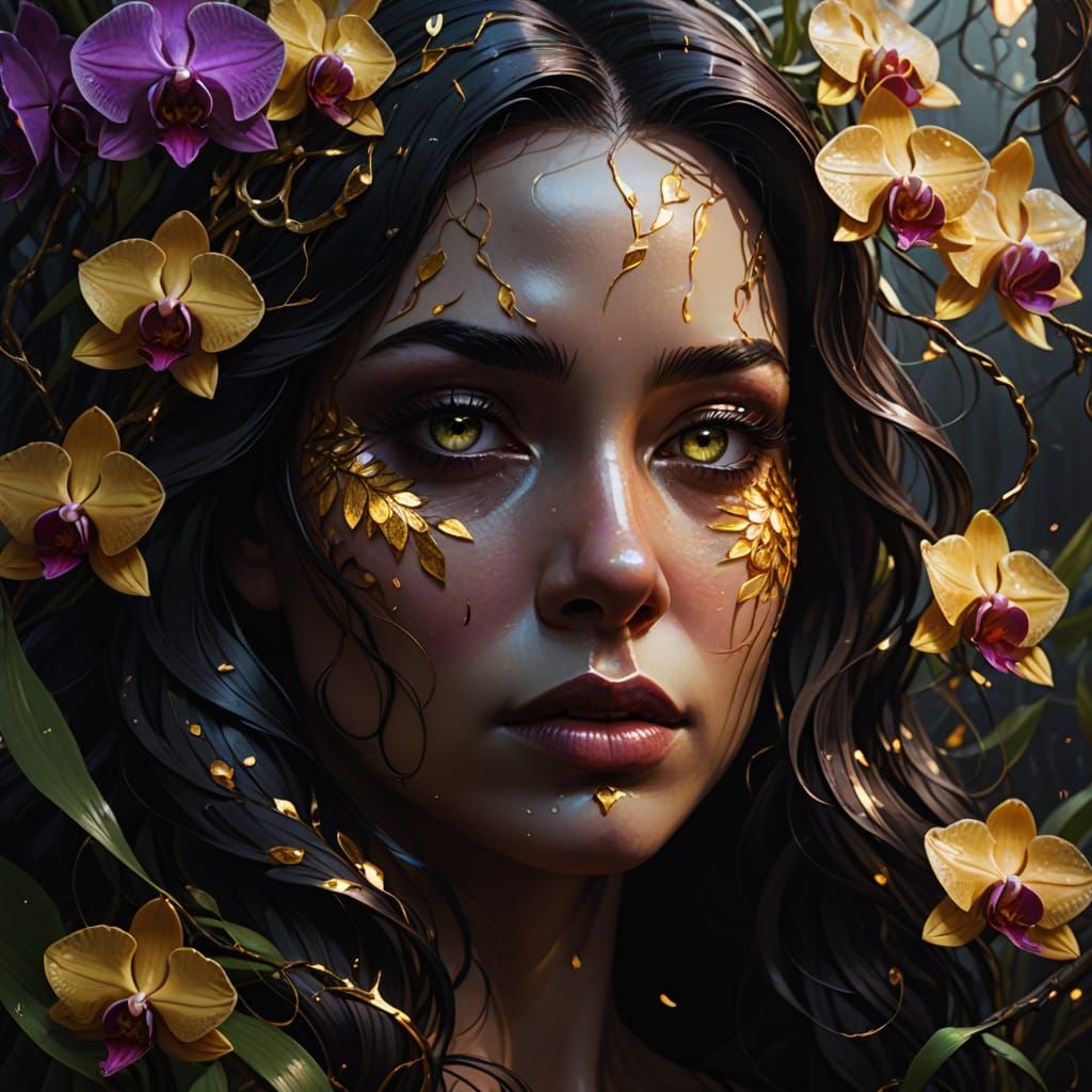 Orchid Woman Cries in Prism, Dark Fantasy Art
