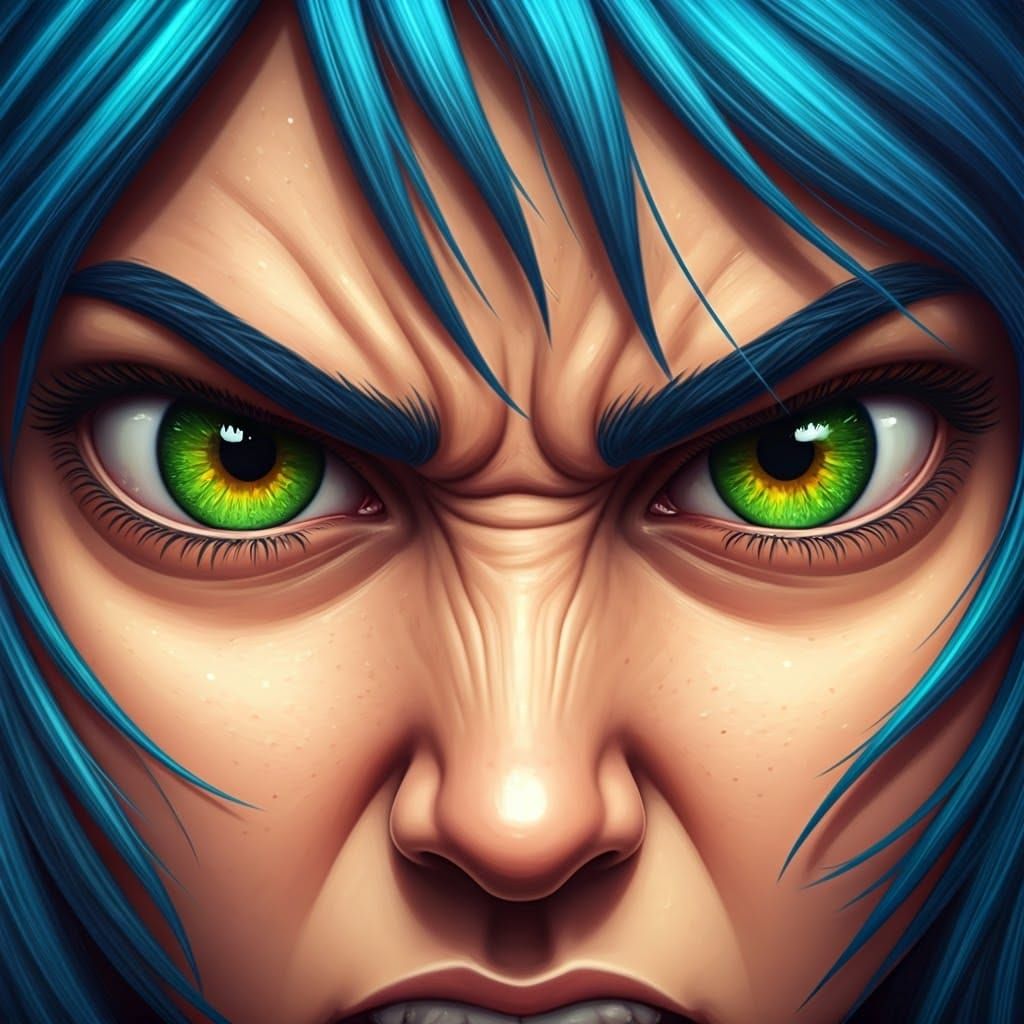 Furious Green Eyes Ablaze with Fire