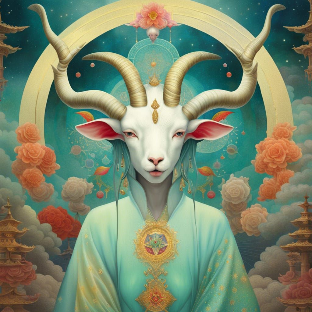 Capricornus in Surrealist Watercolour Art Style