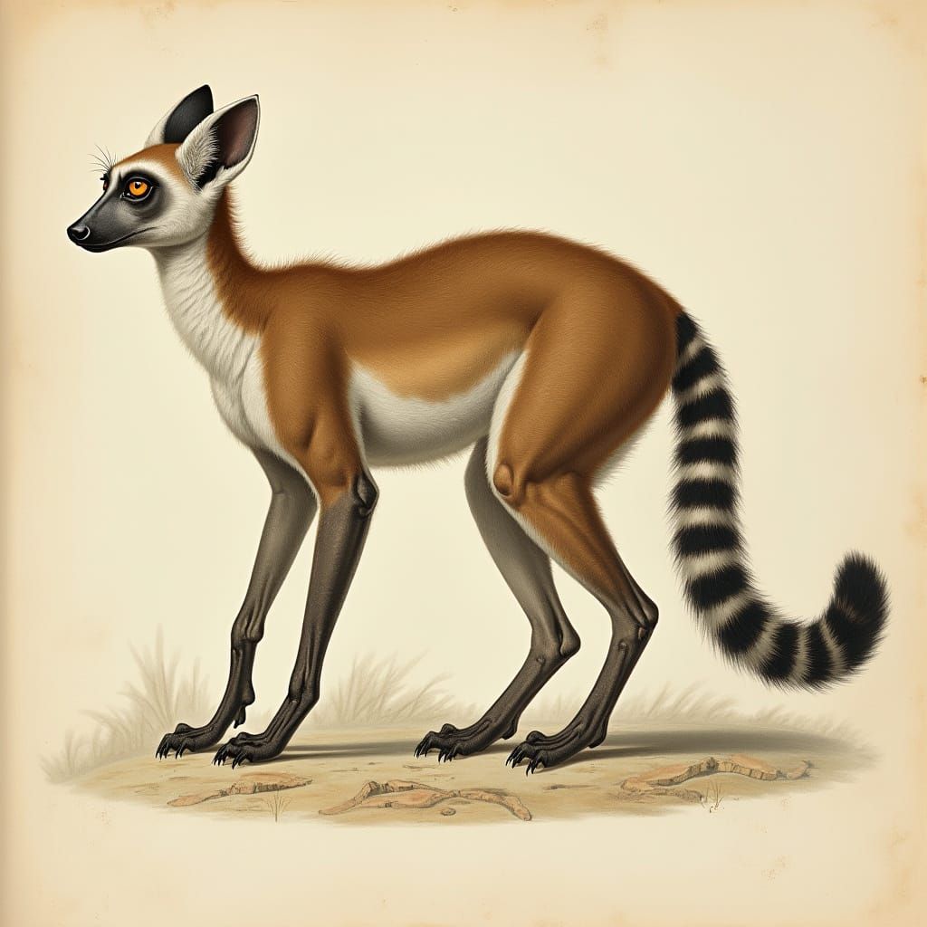 Hybrid Lemur Okapi Coyote Creature Illustration