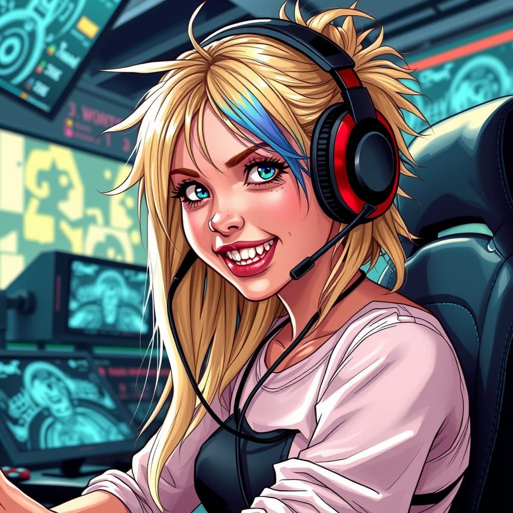 Gaming Goddess in Marvel-Inspired Comic Book Style