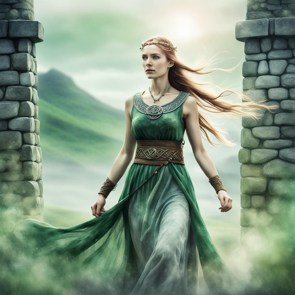 Viking Woman in Flowing Dress: Watercolor Poster Art