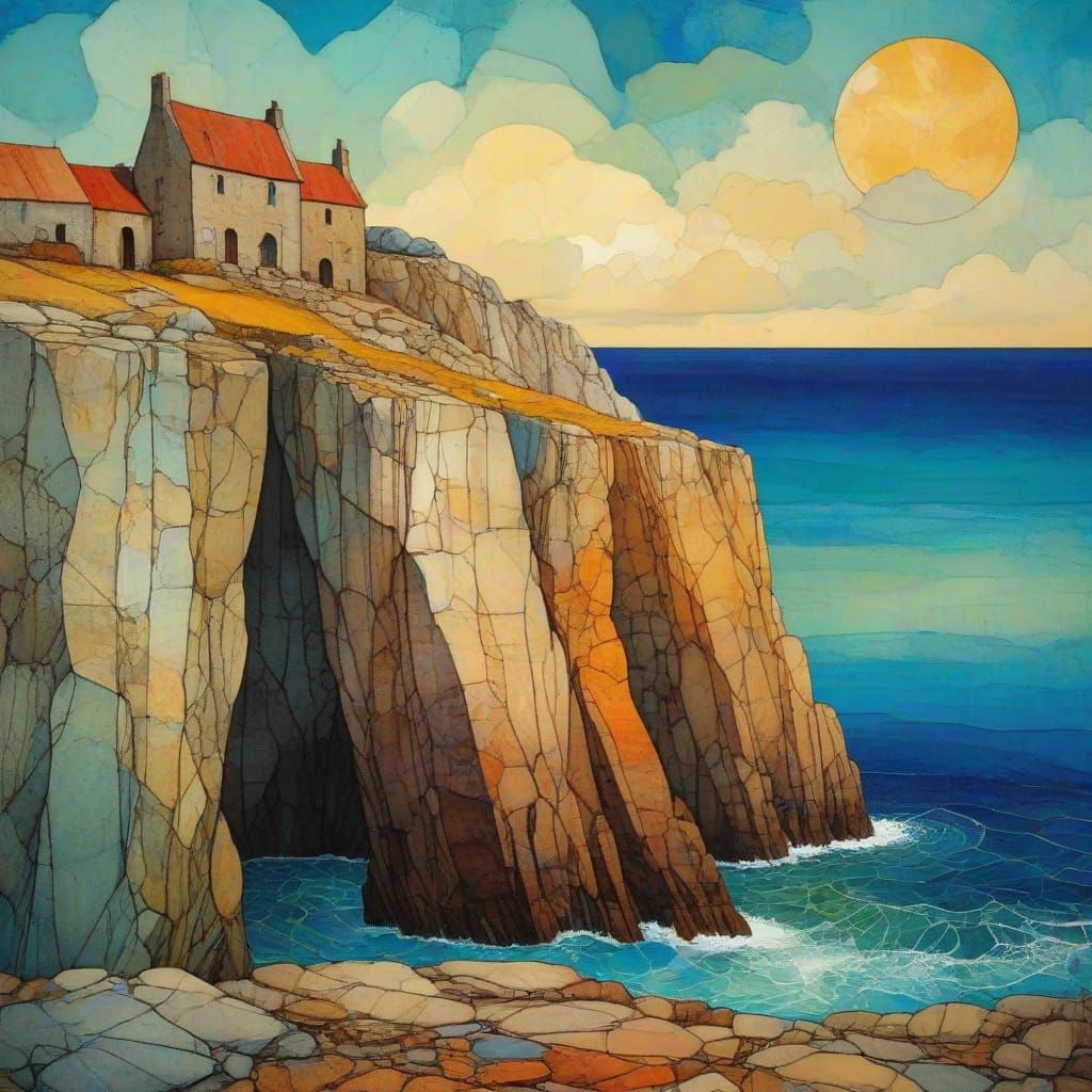 Surreal Scottish Cliffs in Pop Surrealist Style