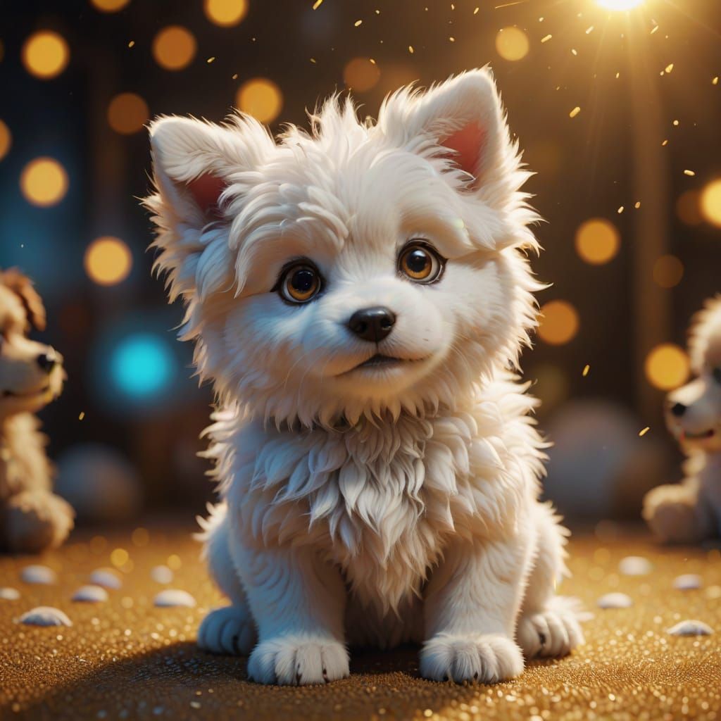 Cute Fluffy Puppy Plays in a Bright Pixar-Inspired World