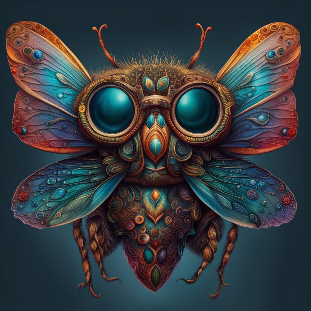 Housefly in Elaborate Eyeglasses, Surreal Gouache