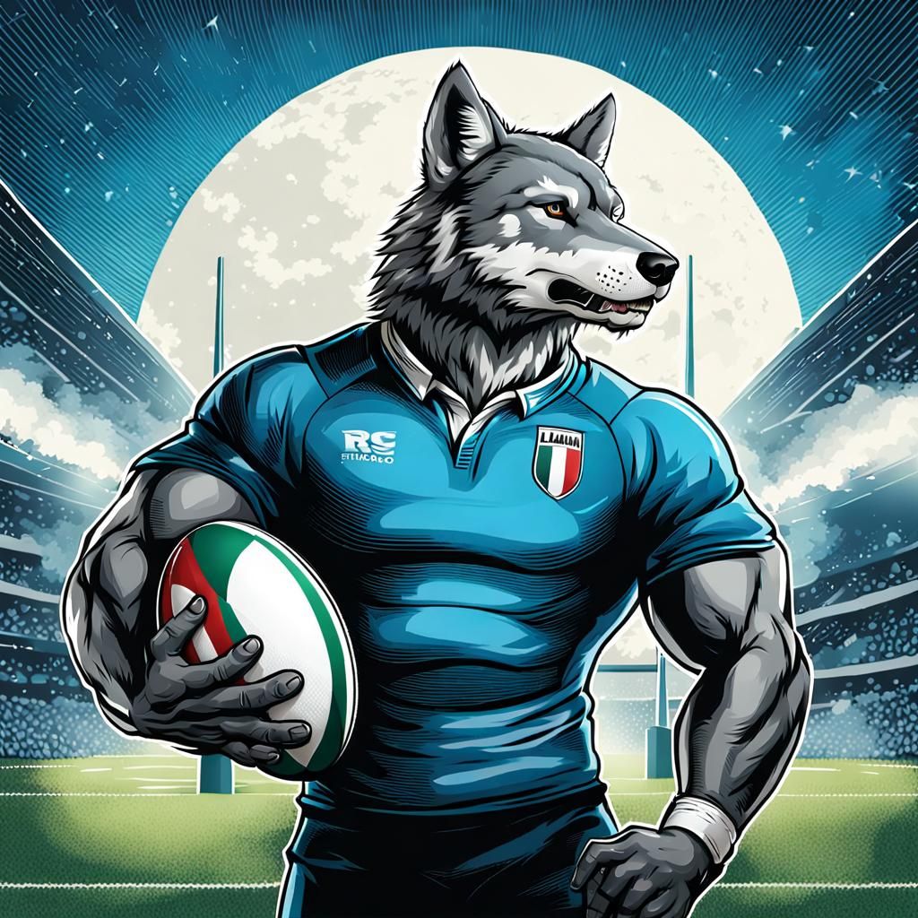 Italian Wolf Rugby Player in Stadium Illustration