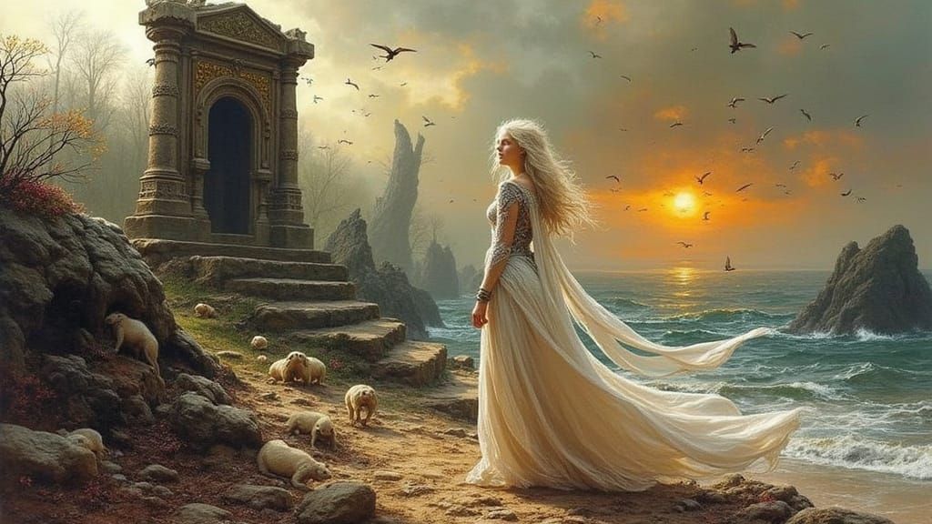 Enchanted White Witch in Forest Glade