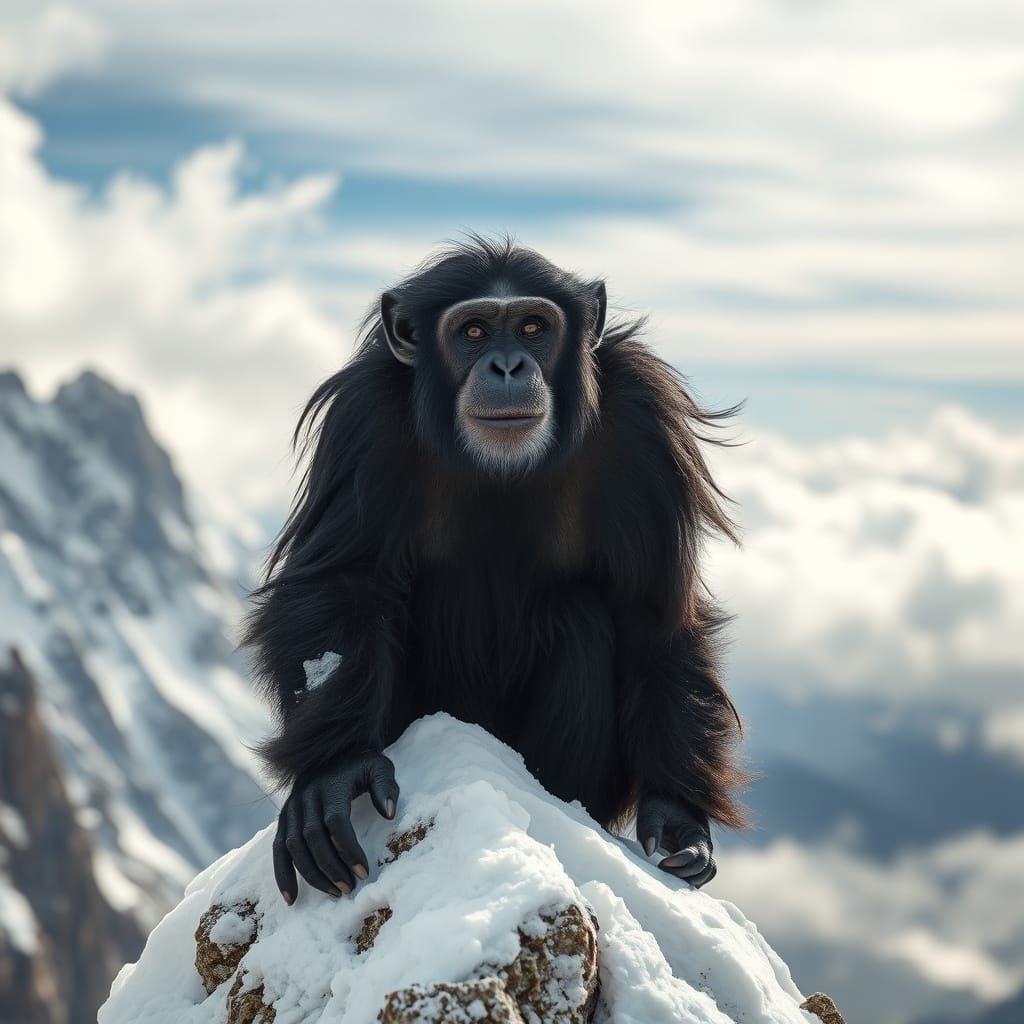 Chimpanzee on Snow Peak, Wildlife Photography