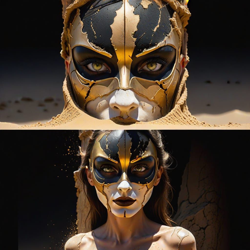Surreal Portrait of a Masked Woman in a Desert Landscape