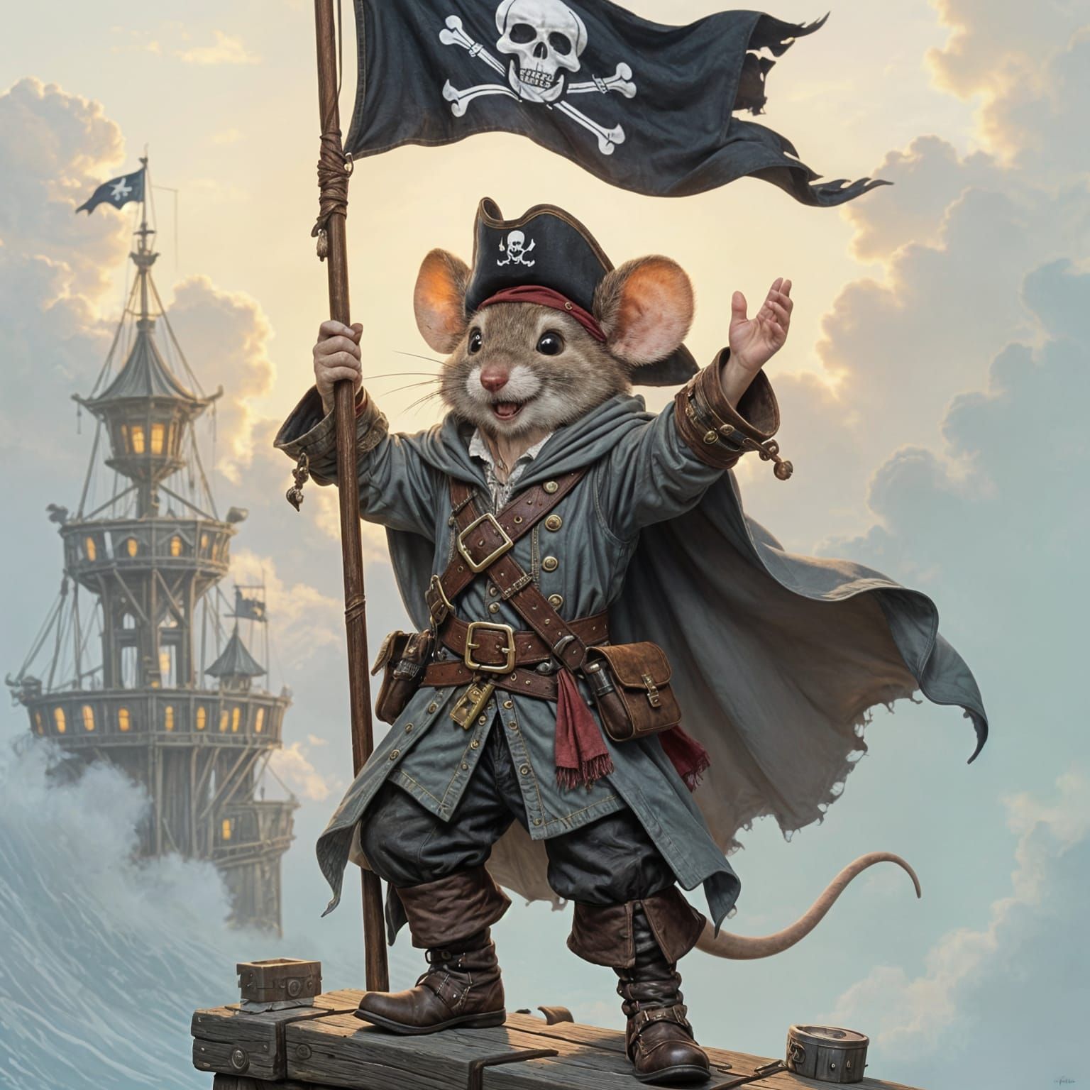 Mouse Pirate Raises Flag in Ethereal Fantasy Style