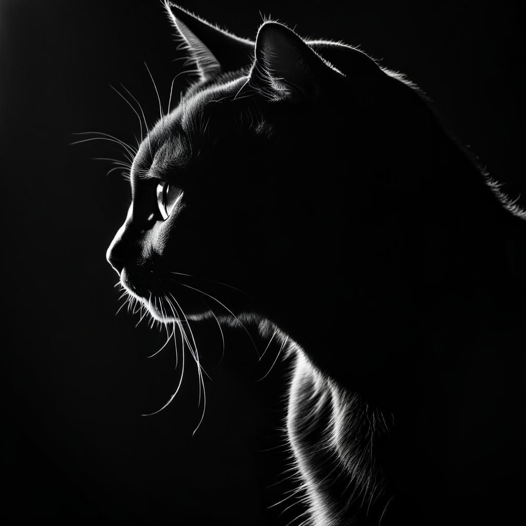 High Contrast Black Cat Silhouette in Black and White