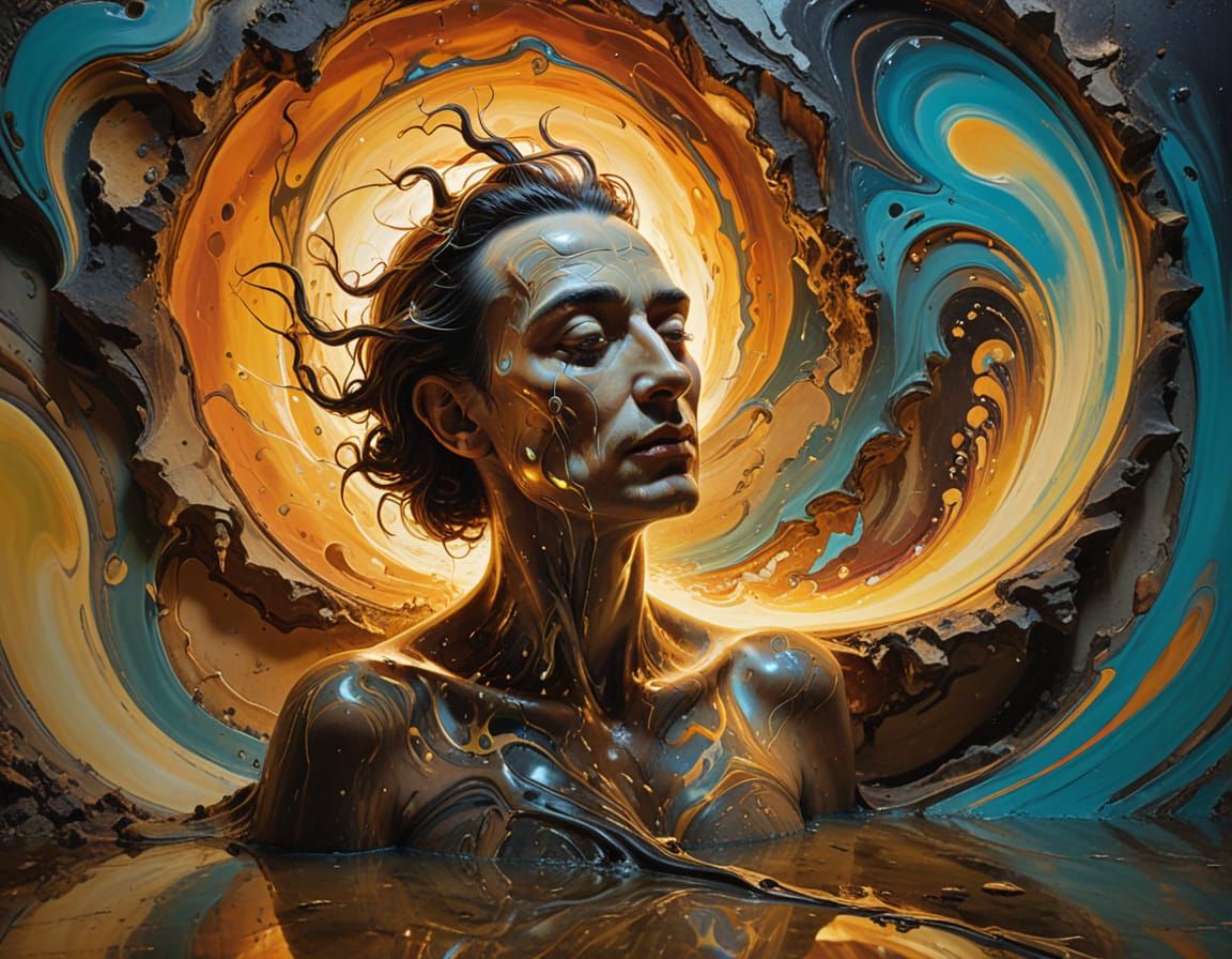 Tribal Figure Speeding Through Liquid Light