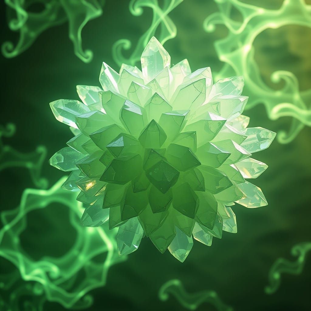 Surreal Crystal Shards Dance with Ethereal Green Flames in a...